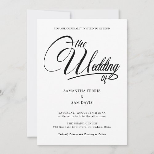 Elegant  Black and White Monogram Classic Wedding  Invitation