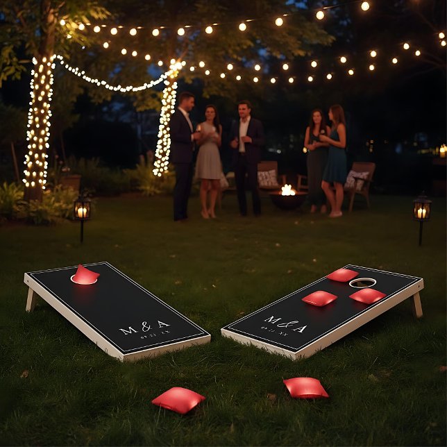  Elegant Black and White monogram Cornhole Set (Creator Uploaded)