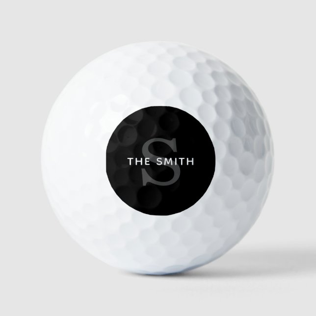 Elegant Black and White Monogram Custom  Golf Balls (Front)