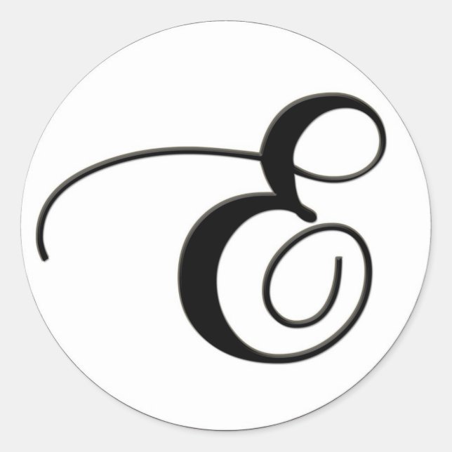 Elegant Black and White Monogram E Classic Round Sticker (Front)