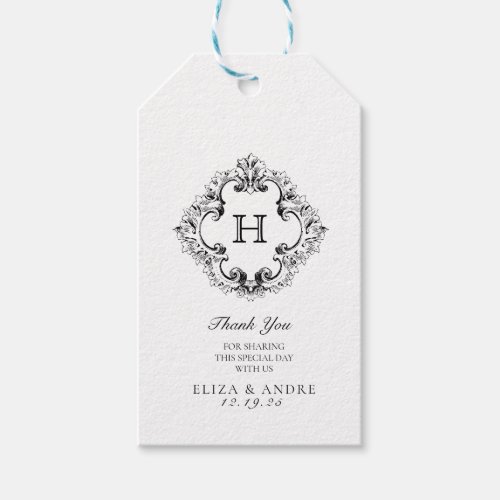 Elegant Black and White Monogram Gift Tag