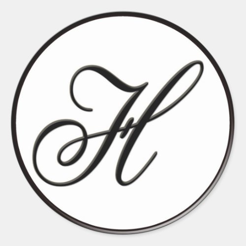 Elegant Black and White Monogram H Classic Round Sticker