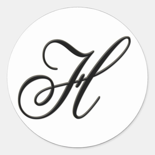 Elegant Black and White Monogram H Classic Round Sticker (Front)