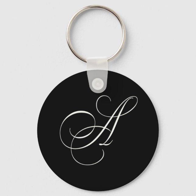 Elegant black and white monogram - initial A Keychain (Front)