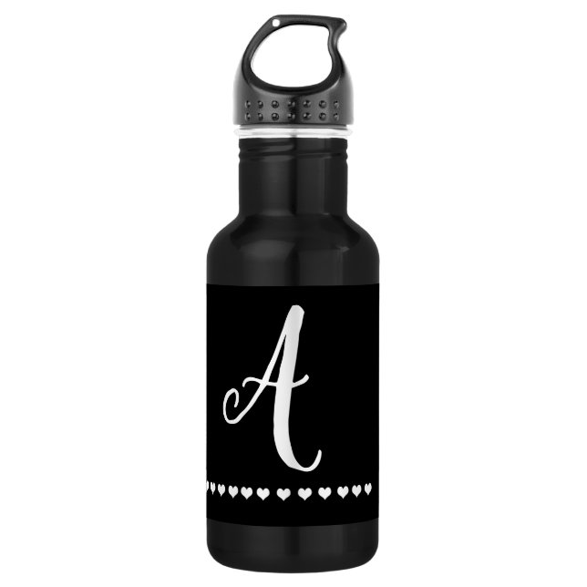Elegant Black and White Monogram Initial Stainless Steel Water Bottle (Front)
