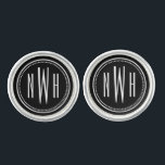 Elegant Black and White Monogram Initials Men's Cufflinks<br><div class="desc">Personalized cufflink design features a sleek and stylish monogram of first middle and last name initials with simple dotted frame. Can also be personalized for a wedding with the bride and groom's married monogram (her first name initial / married last name initial / his first name initial). Black background and...</div>
