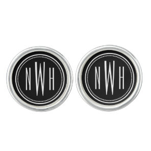 Elegant Black and White Monogram Initials Men's Cufflinks