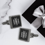 Elegant Black and White Monogram Initials Mens Cufflinks<br><div class="desc">Personalized cufflink design features a sleek and stylish monogram of first middle and last name initials. Can also be personalized for a wedding with the bride and groom's married monogram (her first name initial / married last name initial / his first name initial). Black background and white text colors can...</div>