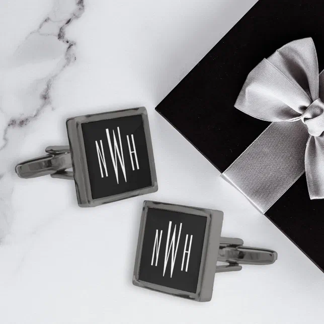 Personalized gunmetal plated square cufflinks.