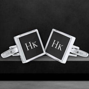 Elegant Black and White Monogram Initials Mens Cufflinks