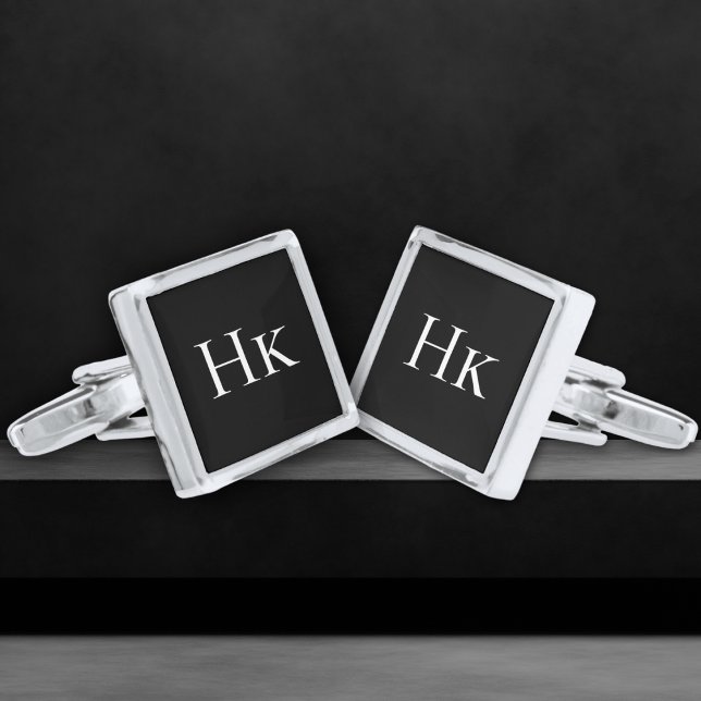 Elegant Black and White Monogram Initials Mens Cufflinks (Creator Uploaded)