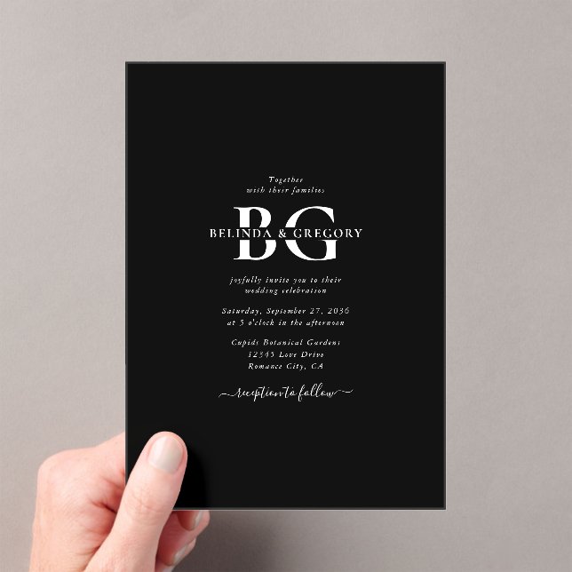 Elegant Black and White Monogram Initials Wedding Acrylic Invitations (Insitu (Handheld))