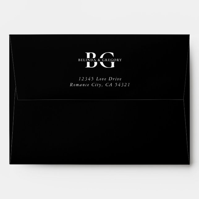 Elegant Black and White Monogram Initials Wedding Envelope (Back (Top Flap))