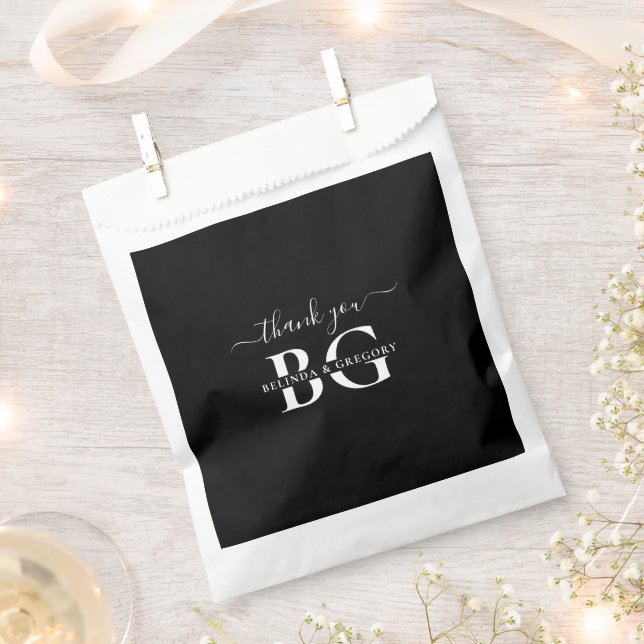 Elegant Black and White Monogram Initials Wedding Favor Bag (Clipped)