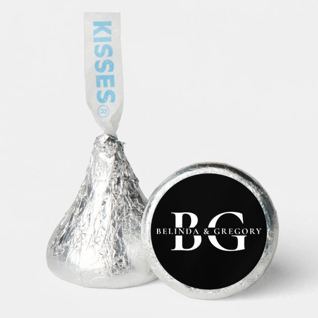 Elegant Black and White Monogram Initials Wedding Hershey®'s Kisses® (Front)