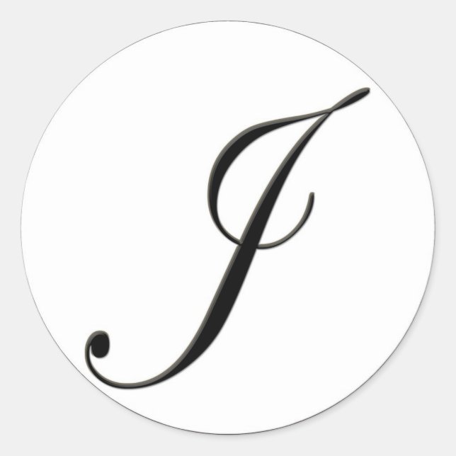 Elegant Black and White Monogram J Classic Round Sticker (Front)