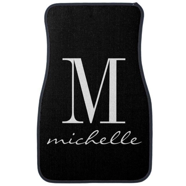 Elegant Black and White Monogram Name Custom     Car Floor Mat (Front)