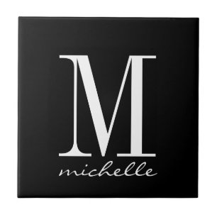 Elegant Black and White Monogram Name Custom  Ceramic Tile
