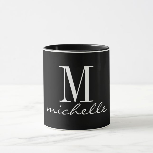 Elegant Black and White Monogram Name Custom    Mug (Center)