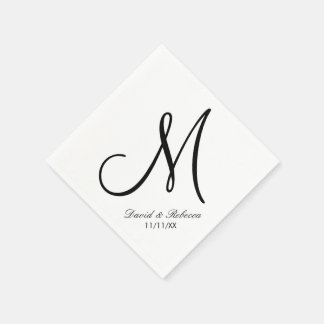 Elegant Black and White Monogram Paper Napkins