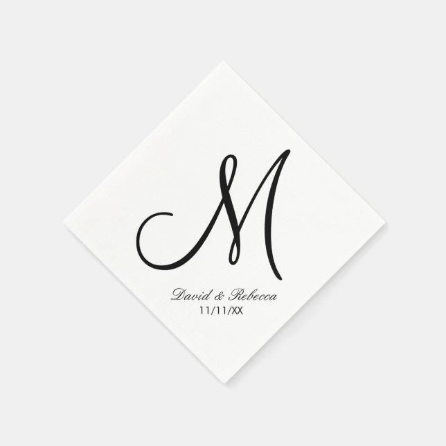 Elegant Black and White Monogram Paper Napkins (Corner)