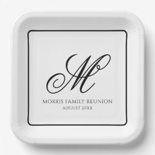 Elegant Black and White Monogram Paper Plate