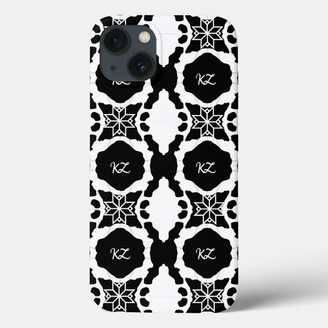 Elegant Black and White monogram pattern Case-Mate iPhone Case (Back)