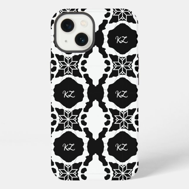 Elegant Black and White monogram pattern Iphone Case (Back)