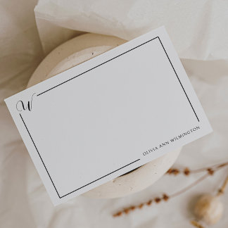 Elegant Black and White Monogram Personalized Note Card