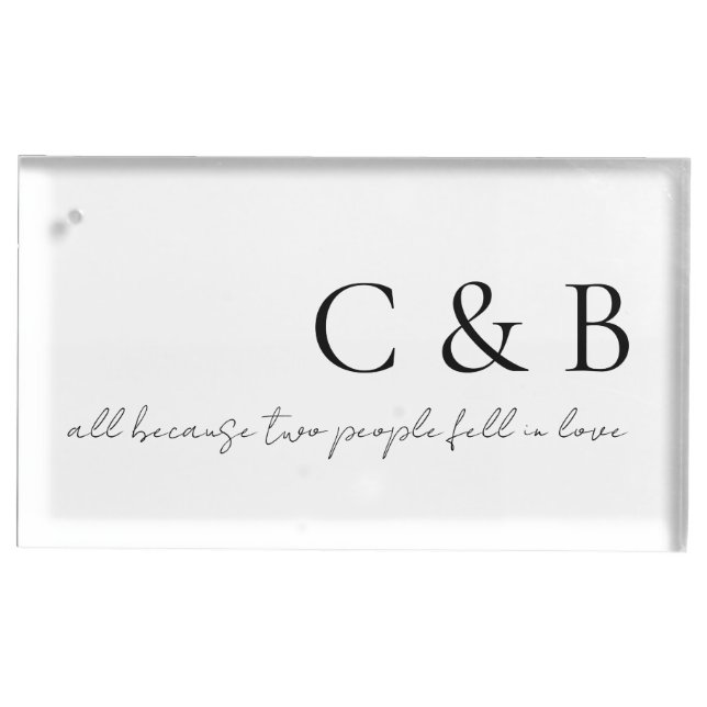 Elegant Black and White Monogram Place Card Holder (Front)