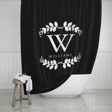 Elegant Black And White Monogram Shower Curtain