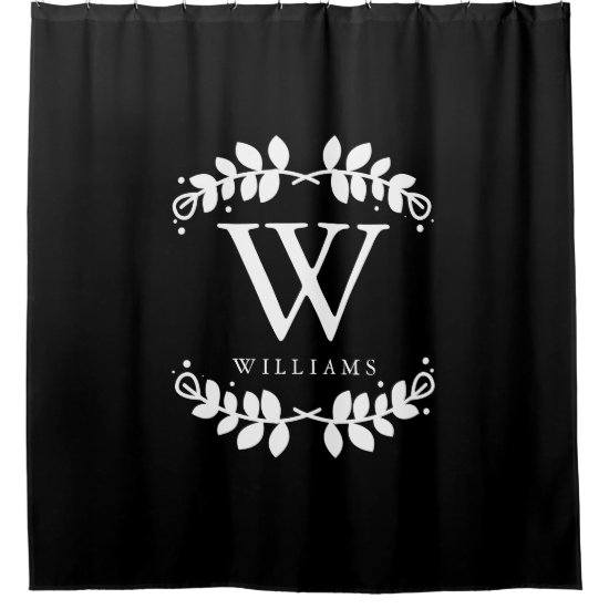 Elegant Black and White Monogram Shower Curtain