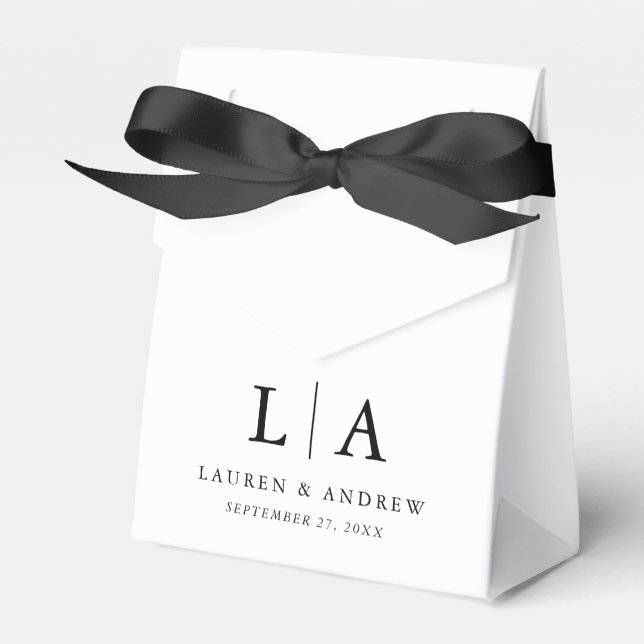 Elegant Black and White Monogram Simple Wedding Favor Boxes (Front Side)