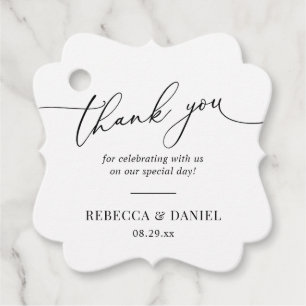 Elegant Black and White Monogram Thank You Favor T Tags