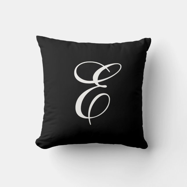 Elegant Black and White Monogram Throw Pillow (Front)