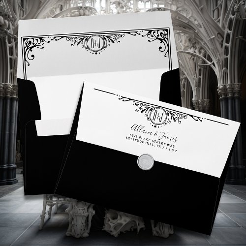 Elegant Black and White Monogram Wedding  Envelope
