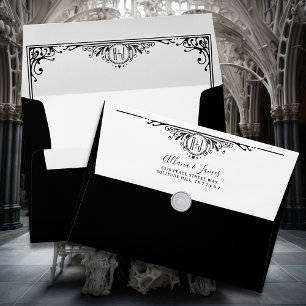 Elegant Black and White Monogram Wedding Envelope