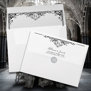 Elegant Black and White Monogram Wedding Envelope