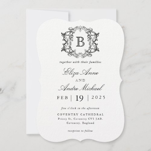 Elegant Black and White Monogram Wedding Invitatio Invitation