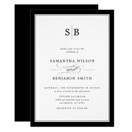Elegant Black And White Monogram Wedding Invitation | Zazzle.com