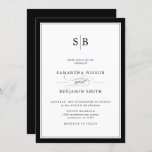Elegant Black And White Monogram Wedding Invitation<br><div class="desc">Modern and elegant black and white wedding invitation. Design featuring deep navy background,  modern monogram in shades of navy blue ,  and wedding details inside white frame. Add your event details using the template fields provided,  then click "customize it" to edit this template.</div>
