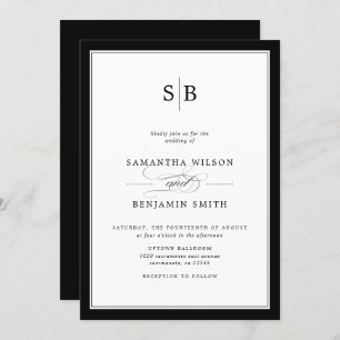 Elegant Black And White Monogram Wedding Invitation