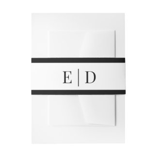 Elegant Black and White Monogram Wedding  Invitation Belly Band
