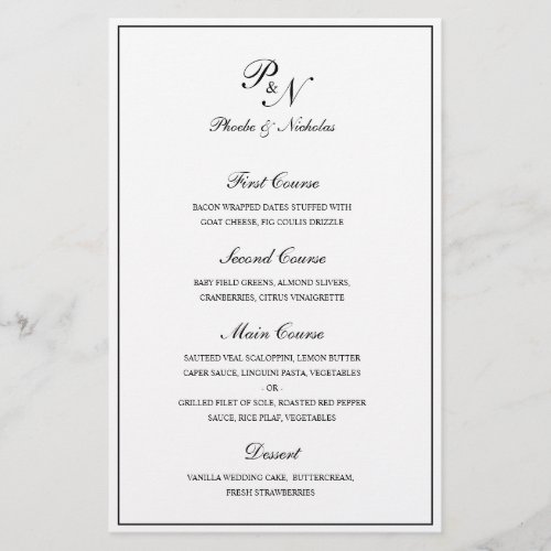 Elegant Black and White Monogram Wedding Menu