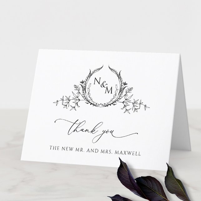 Elegant Black and White Monogram Wedding Thank You Card (Creator Uploaded)