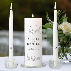 Elegant black and white monogram wedding unity candle set