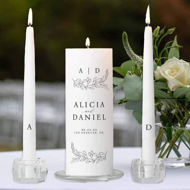 Elegant black and white monogram wedding  unity candle set (Creator Uploaded)