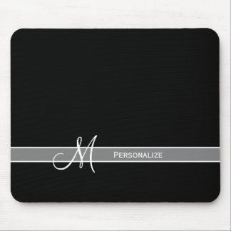 Elegant Black and White Monogram With Name Mouse Pad