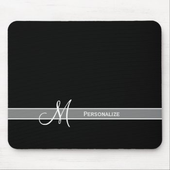 Elegant Black And White Monogram With Name Mouse Pad by PhotographyTKDesigns at Zazzle