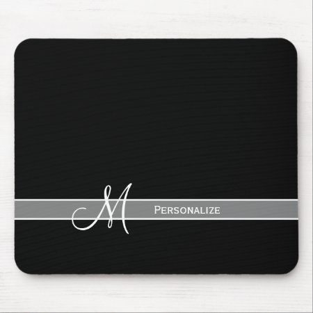 Elegant Black And White Monogram With Name Mouse Pad